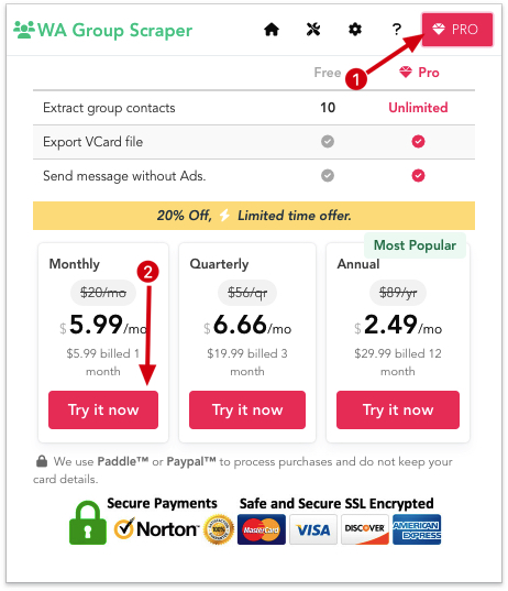 WA Group Links Scraper chrome extension subscribe pro
